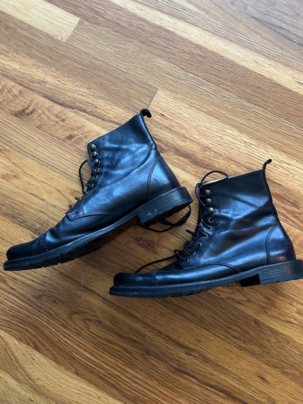 Billy Reid Black Leather Lace-Up Combat Boots